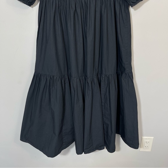 Aritzia Wilfred Rengo Dress Puff Cap Sleeve Tiered Cotton Black Maxi Midi Boho S - Picture 9 of 14